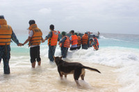 Vượt sóng dữ, kéo xuồng ở đảo An Bang