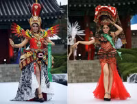 Hoàng Thu Thảo diện áo dài cách điệu, nổi bật giữa dàn trang phục dân tộc thế giới