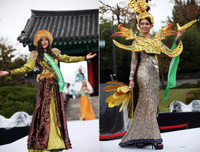 Hoàng Thu Thảo diện áo dài cách điệu, nổi bật giữa dàn trang phục dân tộc thế giới