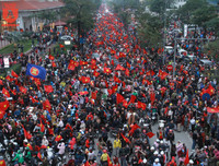 Biển người chào đón những người hùng U23 Việt Nam ở Hà Nội