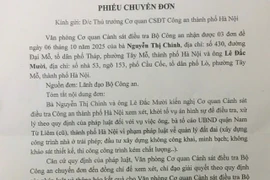 Chuyển đơn của công dân đến Cơ quan điều tra Công an thành phố Hà Nội
