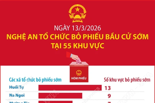 Ngày 13/3/2026: Nghệ An tổ chức bỏ phiếu bầu cử sớm tại 55 khu vực