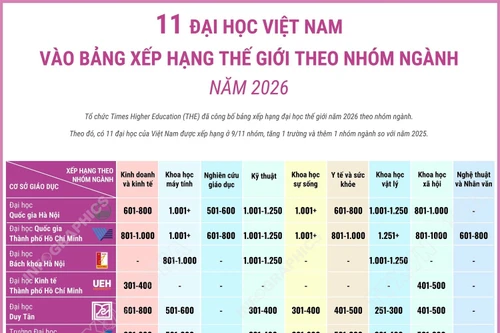 11 đại học Việt Nam vào bảng xếp hạng thế giới theo nhóm ngành