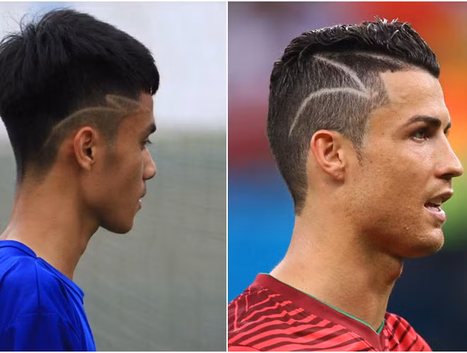 Đây chắc chắn là một fan cuồng của siêu sao Cristiano Ronaldo, khi kỳ công kẻ một đường bên mai giống hệt thần tượng. Được biết, lý do Ronaldo để kiểu này là vì ủng hộ cậu bé bị u não Erik Ortiz Cruz - một CĐV trung thành của đội tuyển Bồ Đào Nha.