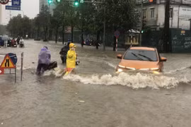 Đường phố Hà Nội thành sông sau mưa, xe điện lại ghi điểm cộng