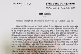 Đồng chí Bí thư Thành uỷ Hà Nội gửi thư khen Công an thành phố