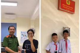 Nhặt được điện thoại, hai học sinh lớp 7 nhờ cán bộ Công an tìm và trả lại cho người mất