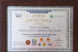 Friesland Campina Việt Nam được vinh danh Top 10 doanh nghiệp bền vững 2016