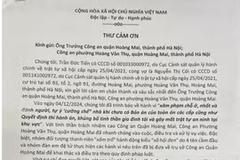 Người dân gửi thư cảm ơn Công an quận Hoàng Mai