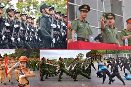 Giám đốc CATP Hà Nội động viên cán bộ chiến sỹ hợp luyện diễu binh, diễu hành cho Ngày hội vì Thủ đô bình yên