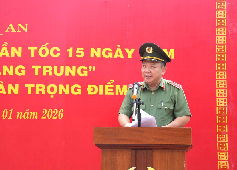 Thiếu tướng Lê Quang Nhân – Giám đốc Công an tỉnh Gia Lai khẳng định quyết tâm của lực lượng Công an Gia Lai để hoàn thành thắng lợi nhiệm vụ được giao.