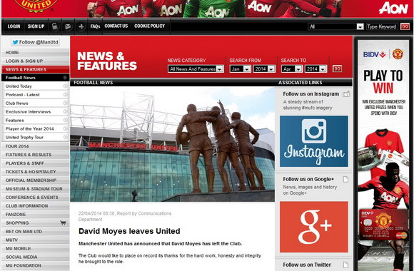 Chính thức: Man Utd sa thải HLV David Moyes ảnh 1