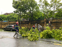 Công an quận Long Biên thông đêm, xuyên sáng khắc phục thiệt hại do bão