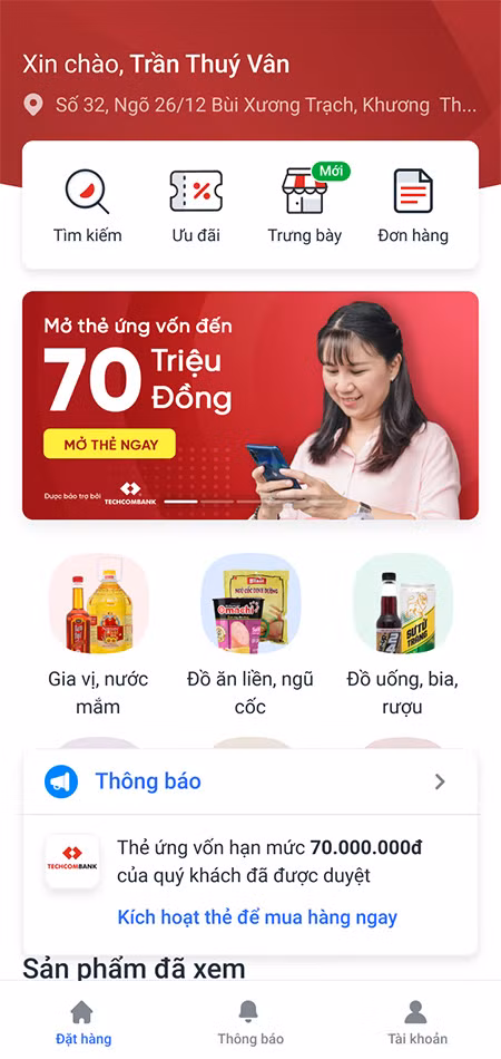 Chương trình ứng vốn đã xuất hiện trên app VinShop.