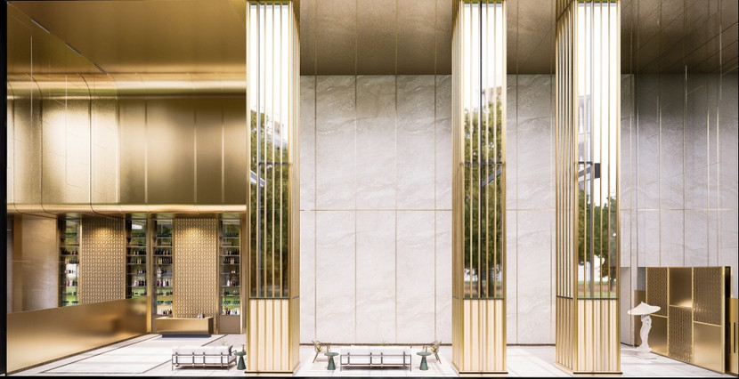 Sảnh đón căn hộ được thiết kế theo phong cách hiện đại hòa quyện cùng các yếu tố văn hóa, truyền thống. Ảnh: Sun Property.