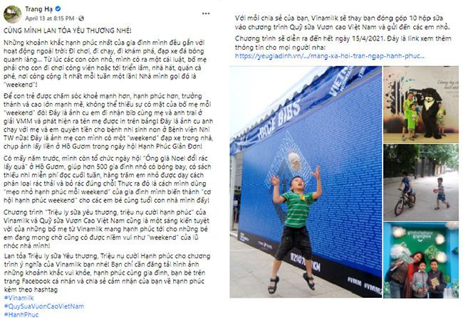 Nhà văn Trang Hạ cũng tích cực hưởng ứng chiến dịch “Triệu ly sữa yêu thương, triệu nụ cười hạnh phúc”