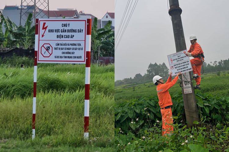 EVNHANOI lắp đặt hệ thống biển cảnh báo bảo vệ hành lang an toàn lưới điện EVNHANOI lắp đặt hệ thống biển cảnh báo bảo vệ hành lang an toàn lưới điện
