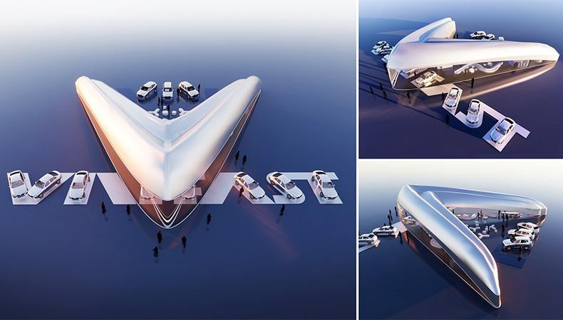 Toàn cảnh không gian showroom VinFast trong tác phẩm đạt giải nhất của nhà thiết kế Vicky Daroca (Mỹ). Toàn cảnh không gian showroom VinFast trong tác phẩm đạt giải nhất của nhà thiết kế Vicky Daroca (Mỹ).