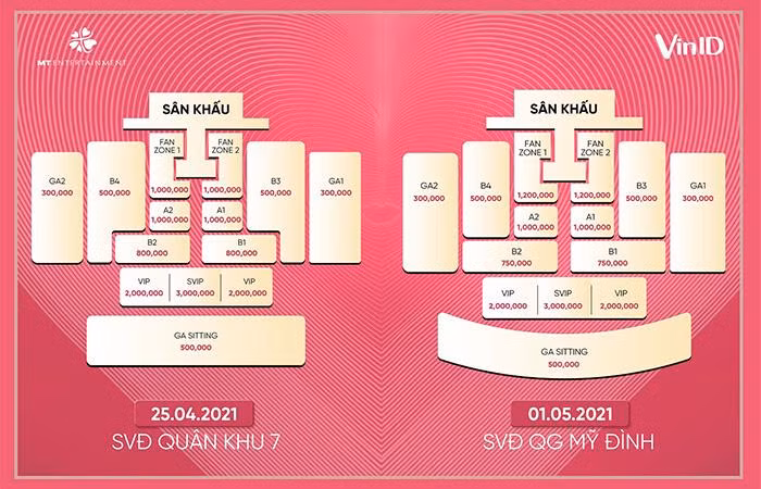 Sơ đồ các hạng vé trong liveshow “Tri Âm”.
