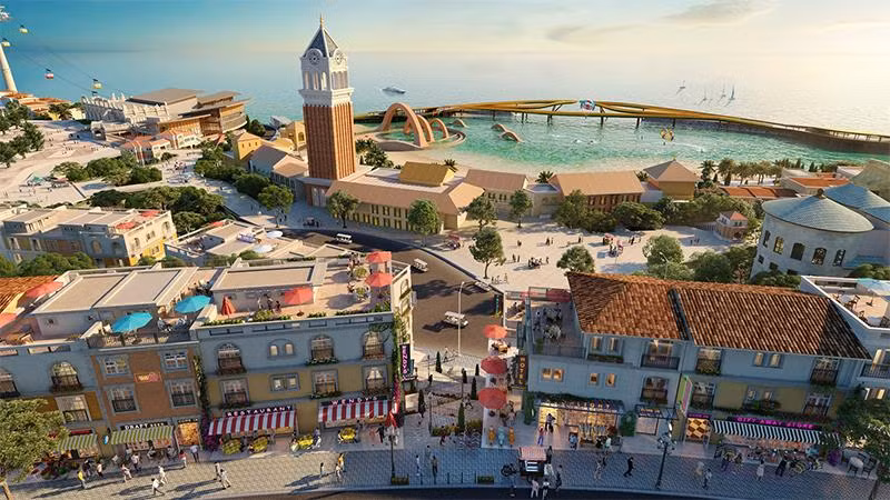 Tầm nhìn shophouse The Center thu trọn nhịp sống sôi động, không gian kiến trúc cổ kính của thị trấn Địa Trung Hải cùng sự kỳ vĩ của thiên nhiên.