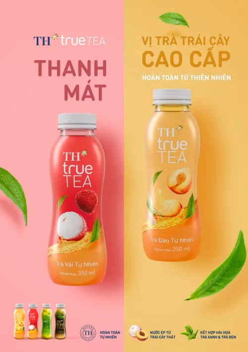 Dòng Trà trái cây TH true TEA mới gồm 2 hương vị: Trà Vải Tự Nhiên và Trà Đào Tự Nhiên