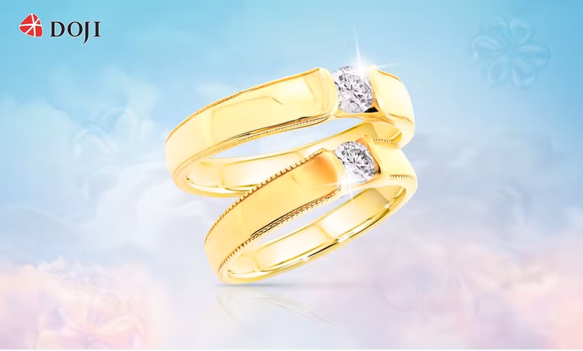 Mẫu nhẫn cưới có thiết kế đai nhẫn thanh lịch và đính kim cương 99 giác cắt quý giá