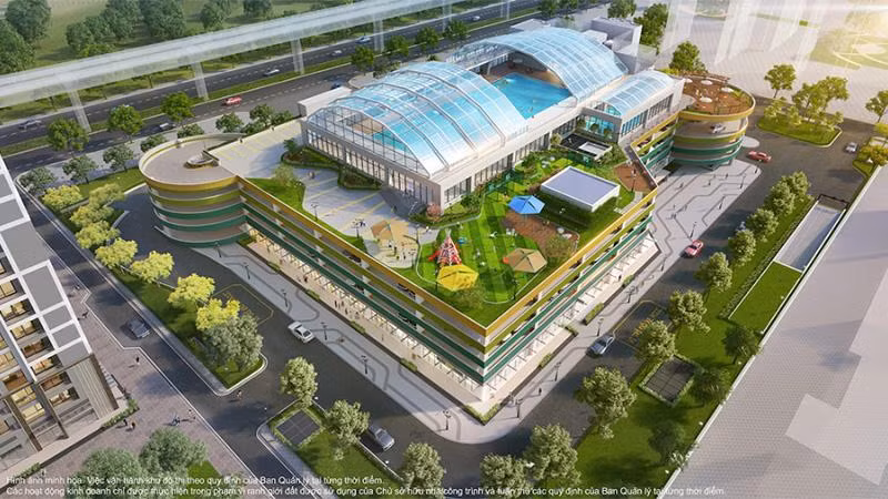 Tổ hợp thương mại dịch vụ 5 tầng, nổi bật với hồ bơi 4 mùa mái kính đem đến trải nghiệm đẳng cấp cho cư dân