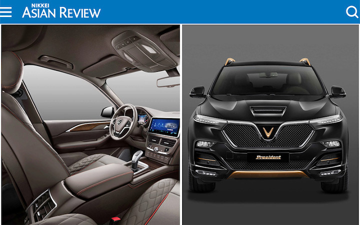 Hình ảnh nội thất và ngoại thất của mẫu xe VinFast President xuất hiện trên tờ Nikkei Asean Review.
