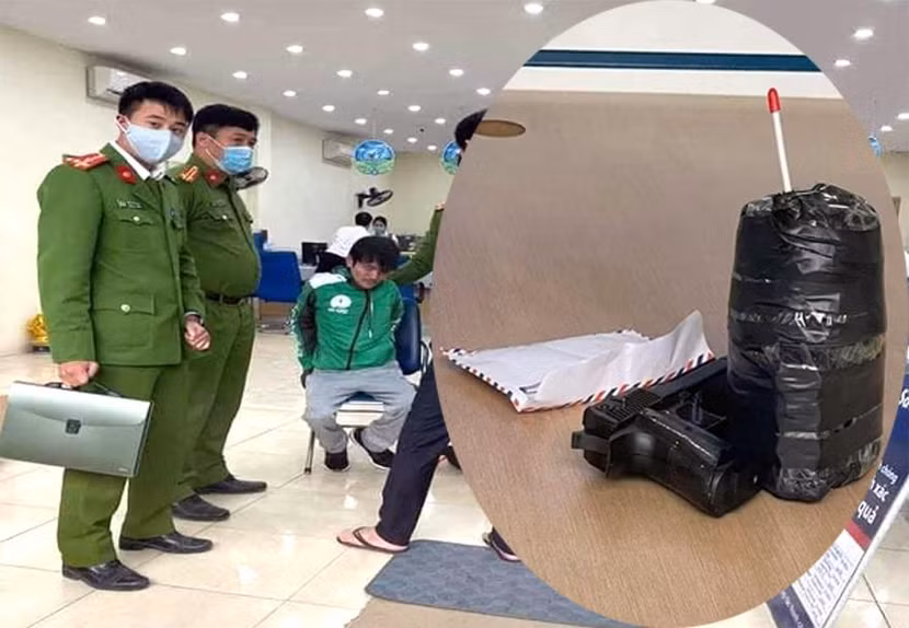 Nghi can cướp ngân hàng bị bắt giữ cùng tang vật liên quan