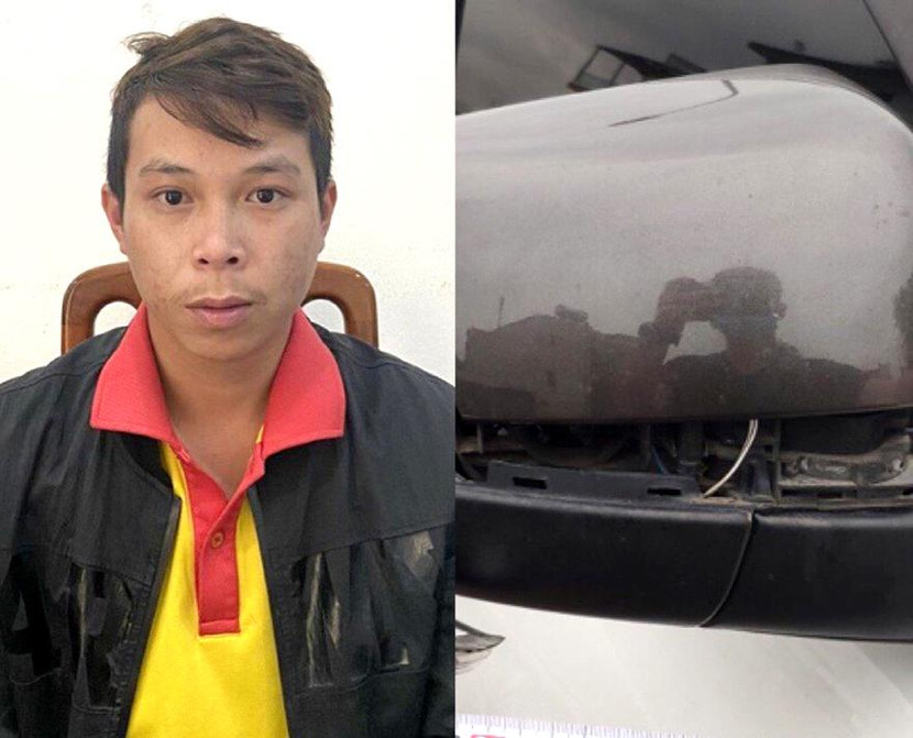 Cường và chiếc gương ôtô bị đập phá gây thiệt hại khoảng 4 triệu đồng Cường và chiếc gương ôtô bị đập phá gây thiệt hại khoảng 4 triệu đồng