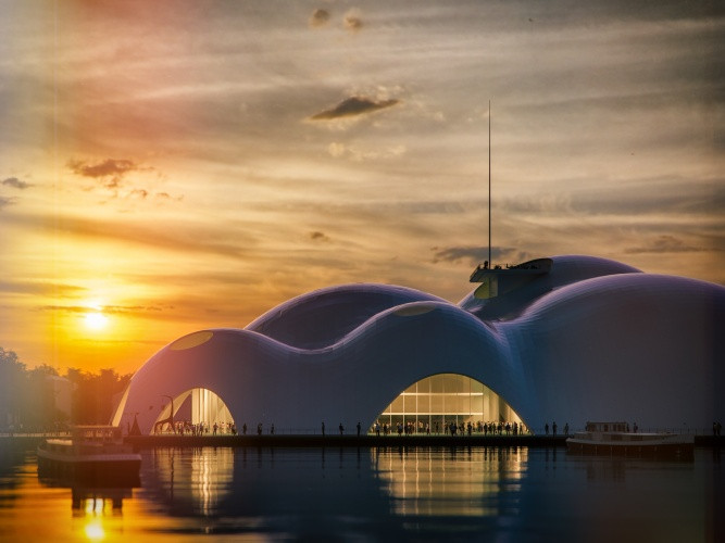 Mái vòm hình sóng nước hồ Tây của nhà hát Opera Hà Nội.