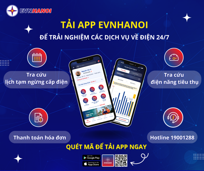 Tải app EVNHANOI để trải nghiệm dịch vụ 24/7