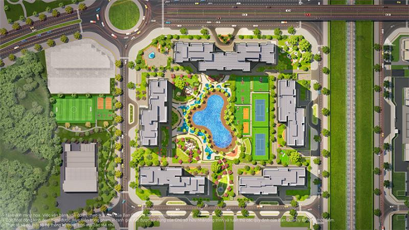 Thiết kế của The Miami mang phong cách sôi động, nghỉ dưỡng đậm chất Mỹ với hồ bơi rộng hơn 1.000m2 cùng hệ thống liên hoàn 9 sân thể thao.