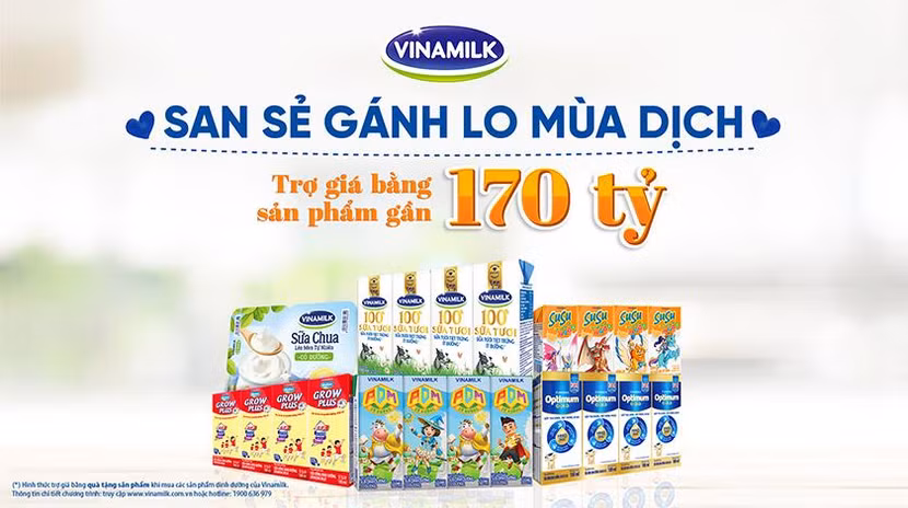 Chương trình “San sẻ gánh lo mùa dịch” được Vinamilk thực hiện trong tháng sinh nhật, với tổng giá trị trợ giá bằng sản phẩm gần 170 tỷ đồng
