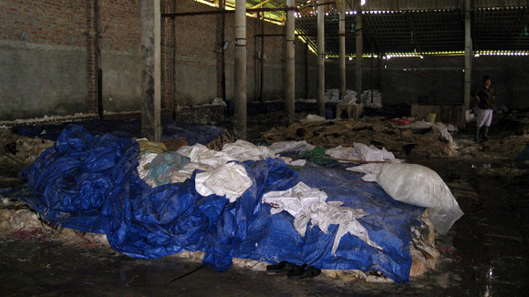 Dù được che đậy kín, song các đồng da trâu bò vẫn bốc mùi hôi thối