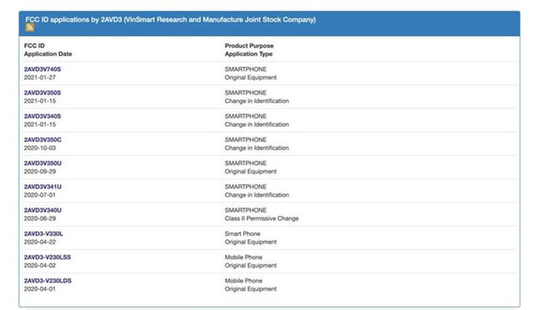 Danh sách 10 mẫu điện thoại của VinSmart vượt qua các bài kiểm tra gắt gao và được FCC cấp phép. Danh sách 10 mẫu điện thoại của VinSmart vượt qua các bài kiểm tra gắt gao và được FCC cấp phép.