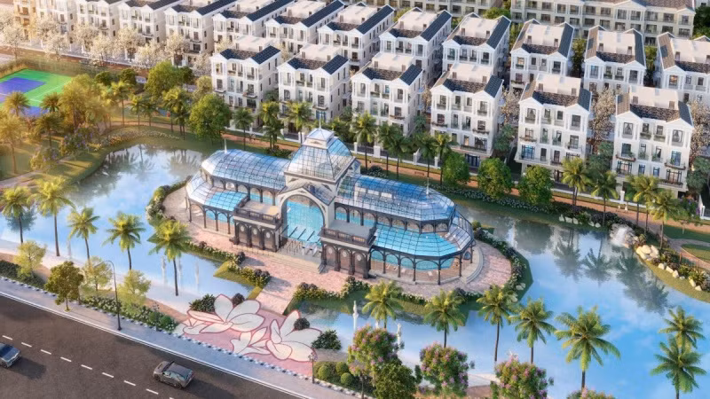 Bể bơi pha lê 4 mùa được thiết kế hiện đại là một trong số tiện ích nổi bật tại phân khu Đảo Dừa
