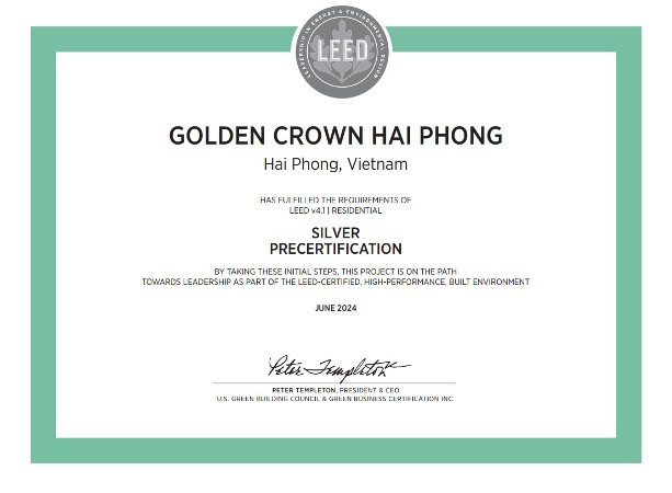 Golden Crown Hai Phong là công trình thứ 2 của DOJILAND được cấp chứng nhận Công trình Xanh LEED Residential 4.1 Golden Crown Hai Phong là công trình thứ 2 của DOJILAND được cấp chứng nhận Công trình Xanh LEED Residential 4.1