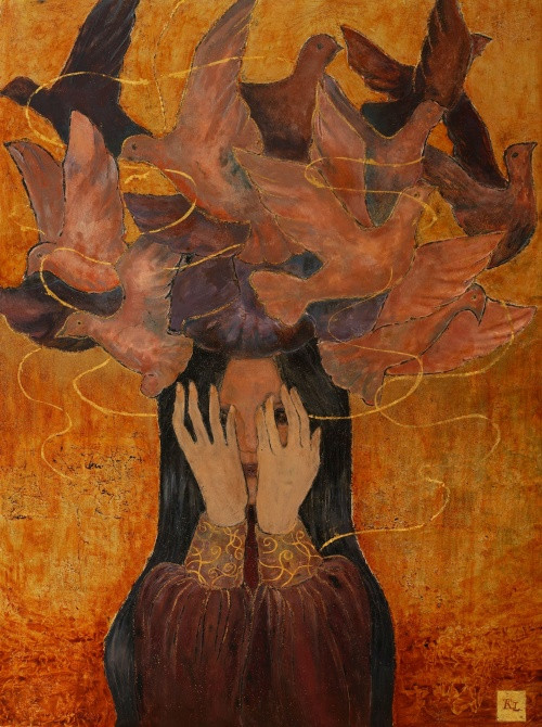 Tác phẩm Đối mặt (Sơn mài) của Vinser Phùng Khánh Linh Tác phẩm Đối mặt (Sơn mài) của Vinser Phùng Khánh Linh