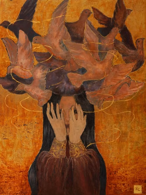 Tác phẩm Đối mặt (Sơn mài) của Vinser Phùng Khánh Linh Tác phẩm Đối mặt (Sơn mài) của Vinser Phùng Khánh Linh