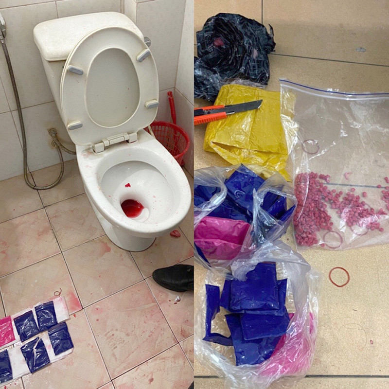 Nghi bị lộ, Tùng giở trò phi tang gần 20 túi ma tuý (hơn 3000 viên hồng phiến) vào bồn cầu nhưng bất thành