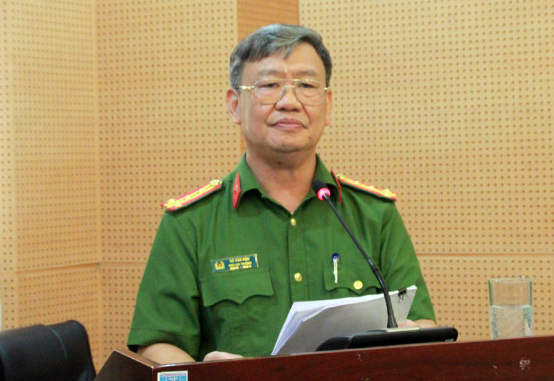 Đại tá Vũ Văn Hậu – Phó Cục trưởng Cục CSĐT tội phạm về ma tuý (Bộ Công an) phát biểu tại buổi lễ ký kết Quy chế phối hợp giữa CATP Hà Nội và Công an tỉnh Hà Nam