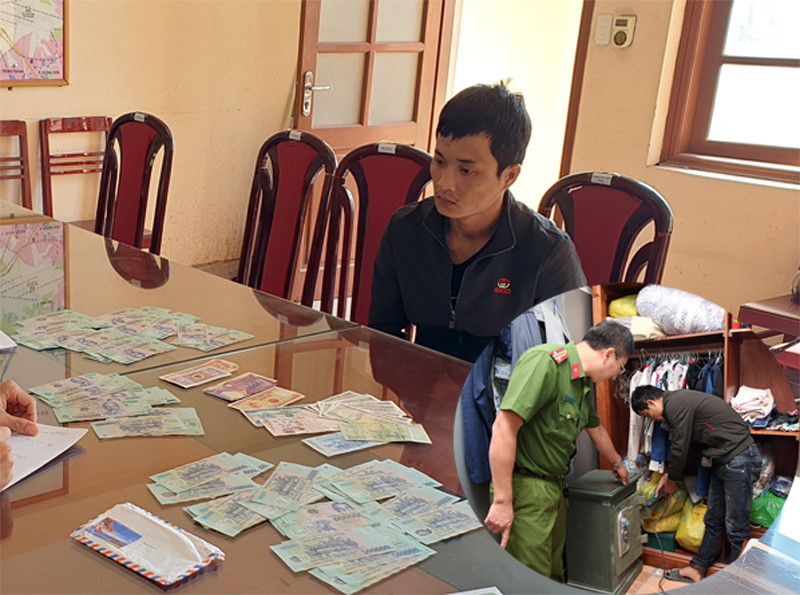 Đối tượng Hải (áo khoác đen) cùng tang vật và hiện trường vụ án Đối tượng Hải (áo khoác đen) cùng tang vật và hiện trường vụ án