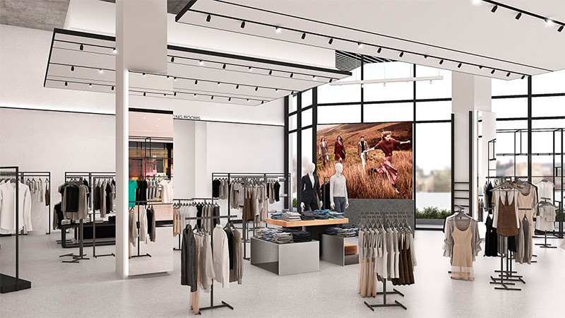 Không gian Mango tận dụng tường kính để lấy ánh sáng tự nhiên, giúp khách hàng thấy được màu sắc và chất liệu của sản phẩm rõ nét và chân thật hơn