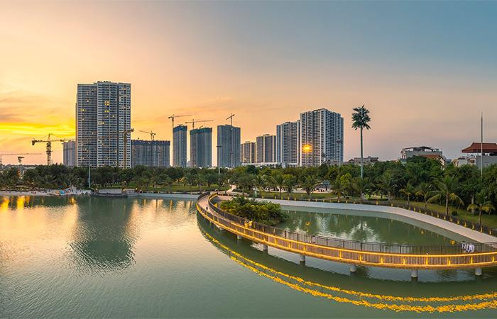 Một góc hoàng hôn của Vinhomes Smart City.