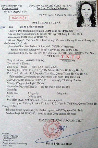 Dậu bị bắt theo quyết định truy nã đặc biệt