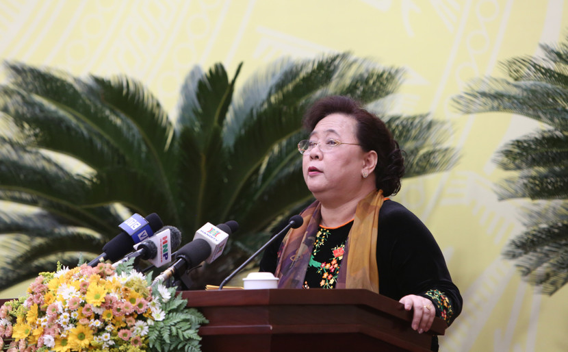 Nguyên Chủ tịch HĐND TP Nguyễn Thị Bích Ngọc phát biểu tại kỳ họp HĐND TP chiều 9-12