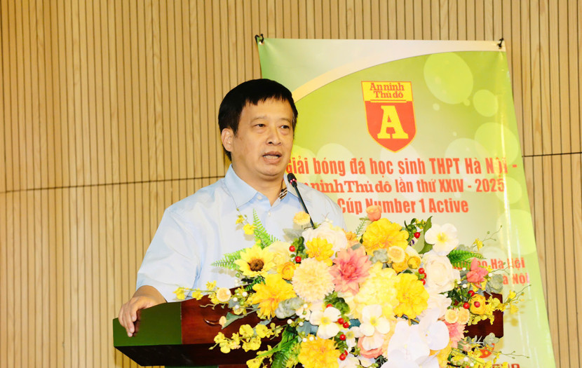 Ông Nguyễn Thanh Bình - Trưởng Ban Biên tập An ninh Thủ đô - Trưởng Ban tổ chức giải phát biểu tại Lễ bốc thăm chia bảng (Ảnh: Thuần Thư)