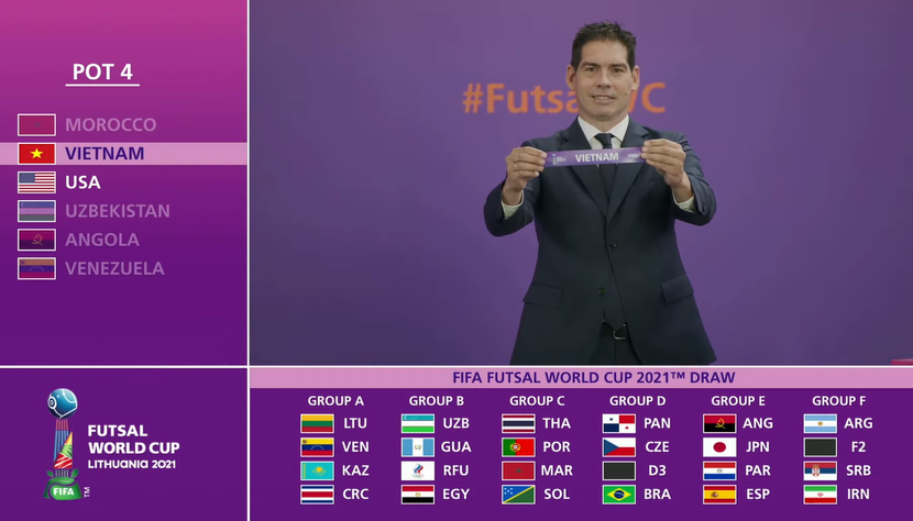 Lá thăm đưa ĐT futsal Việt Nam vào vị trí D3