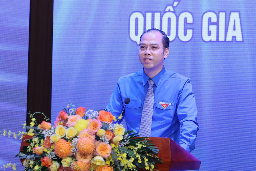 Đồng chí Nguyễn Tiến Hưng, Bí thư Thành đoàn Hà Nội phát biểu tại chương trình